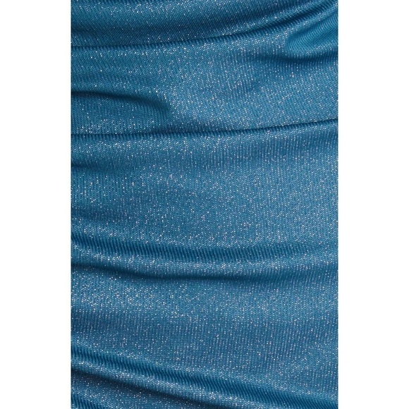 New Fourteenth Place Paulette Metallic Long Sleeve Mini Dress Faux Wrap Ruched M - Picture 3 of 13